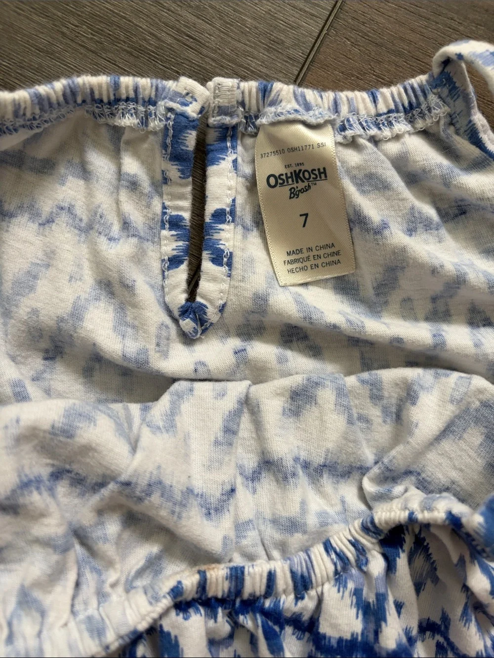 OshKosh B'gosh White & Blue Printed Girls Romper with Pink Trim